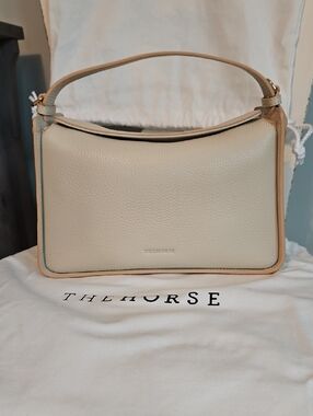 The Horse Cream Pebbled Leather Top-Handle Shoulder Bag with Tan Trim